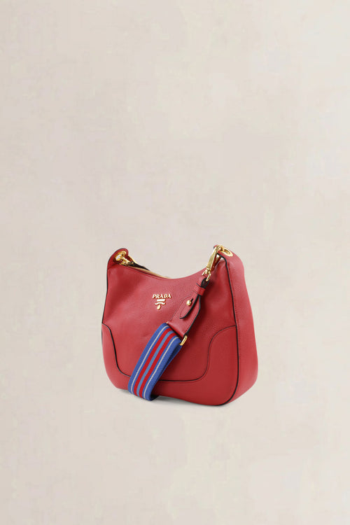 Prada Rosso Vitello Phenix Striped Strap Zip Shoulder Bag
