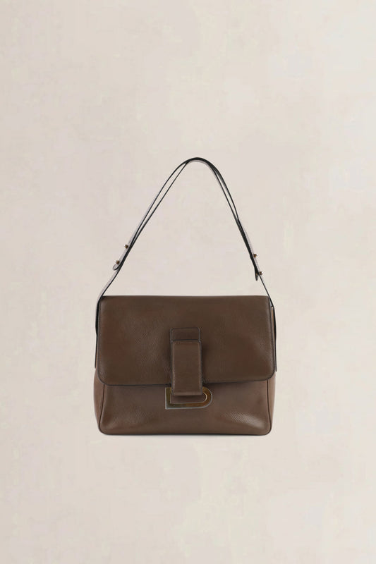 Delvaux Taupe Leather Poirier Crossbody Bag