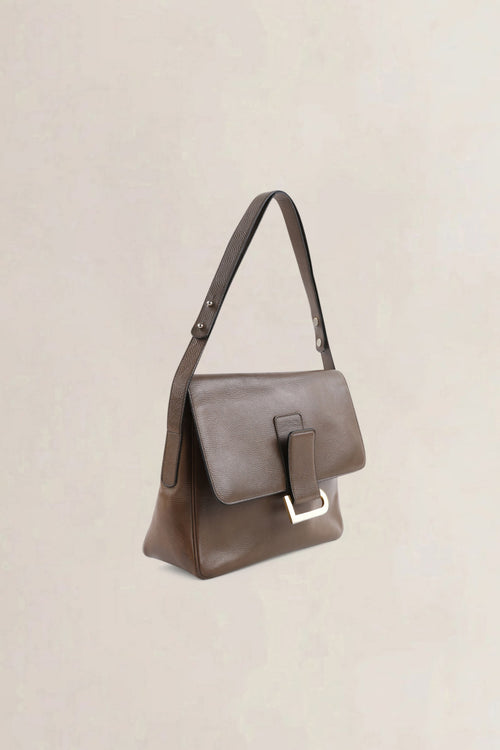 Delvaux Taupe Leather Poirier Crossbody Bag