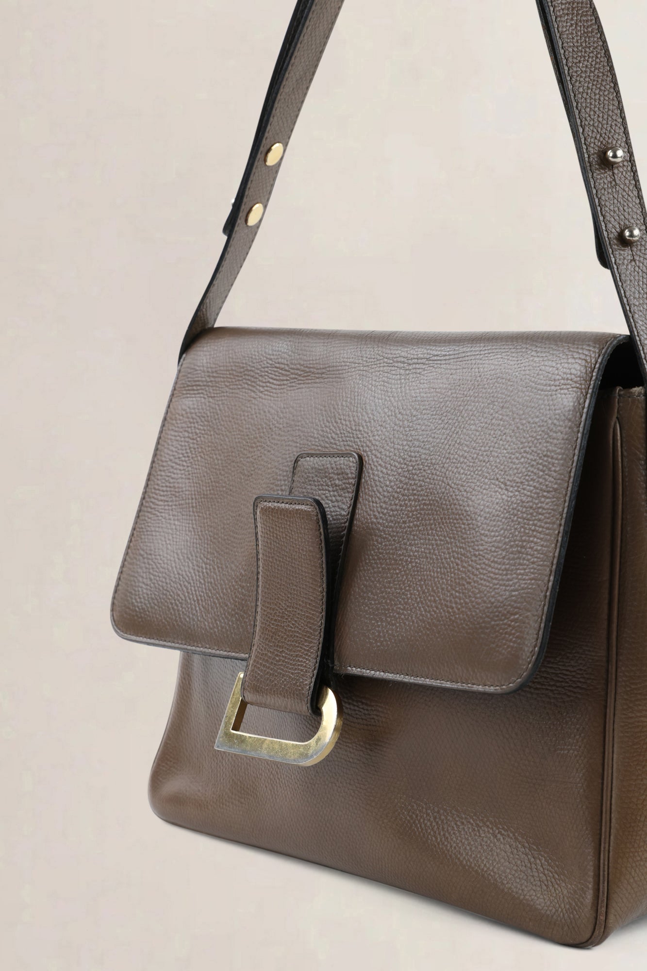 Delvaux Taupe Leather Poirier Crossbody Bag