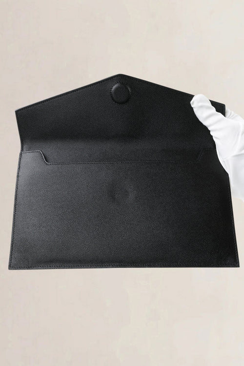 YSL Black Grained Calfskin Uptown Clutch