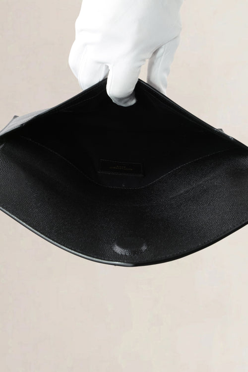 YSL Black Grained Calfskin Uptown Clutch