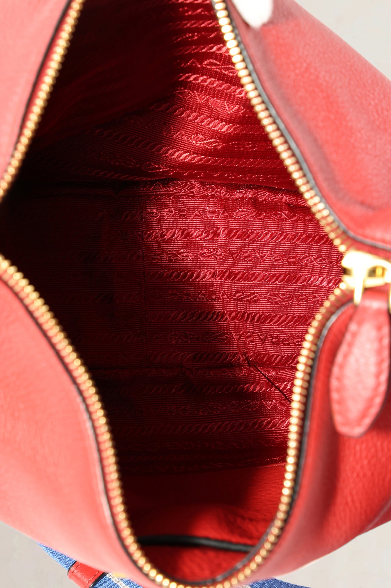 Prada Rosso Vitello Phenix Striped Strap Zip Shoulder Bag