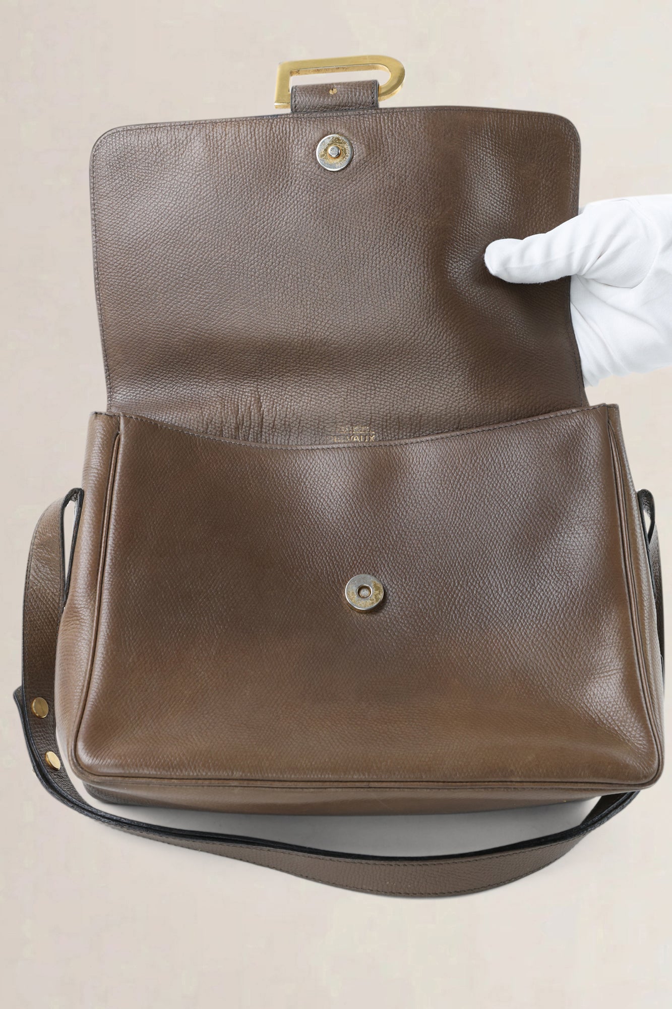 Delvaux Taupe Leather Poirier Crossbody Bag