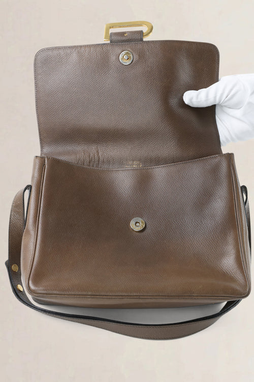 Delvaux Taupe Leather Poirier Crossbody Bag