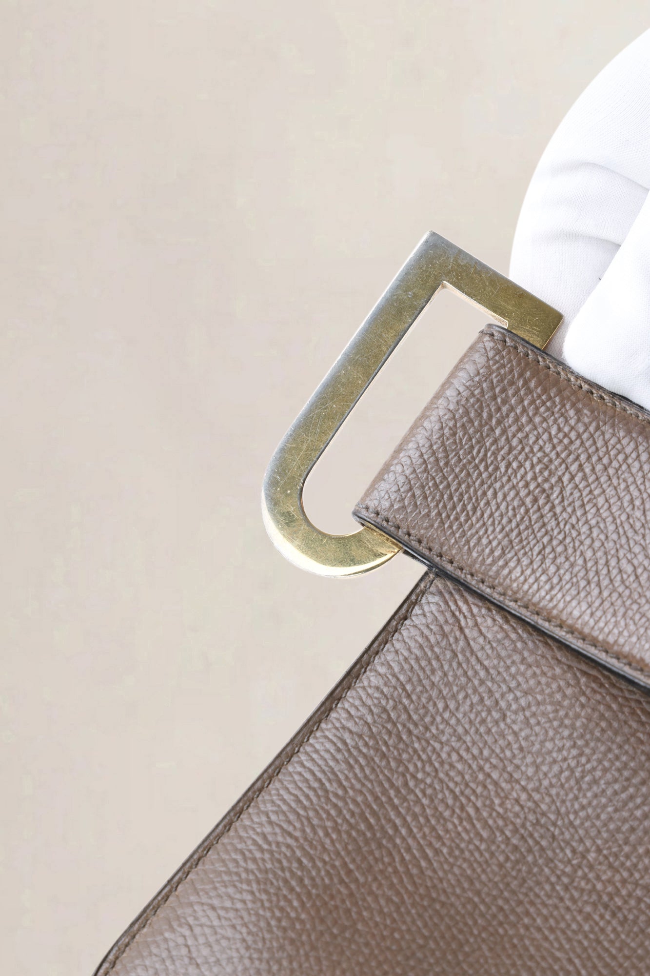 Delvaux Taupe Leather Poirier Crossbody Bag