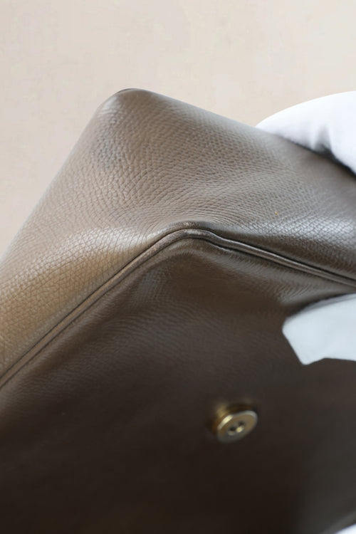 Delvaux Taupe Leather Poirier Crossbody Bag
