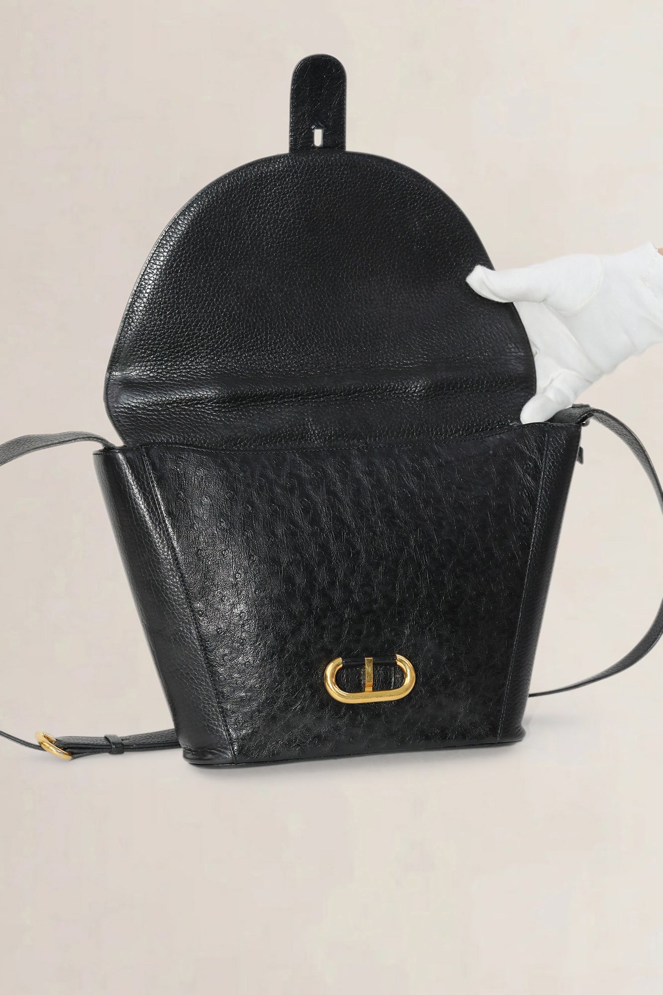 Delvaux Black Ostrich Leather Crossbody Bag