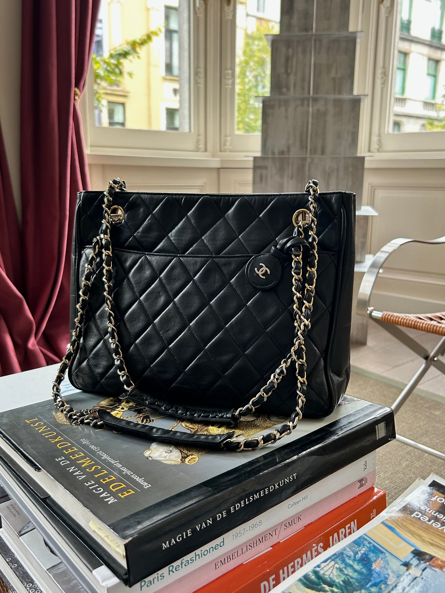 Black Quilted Lambskin Shoulder Bag