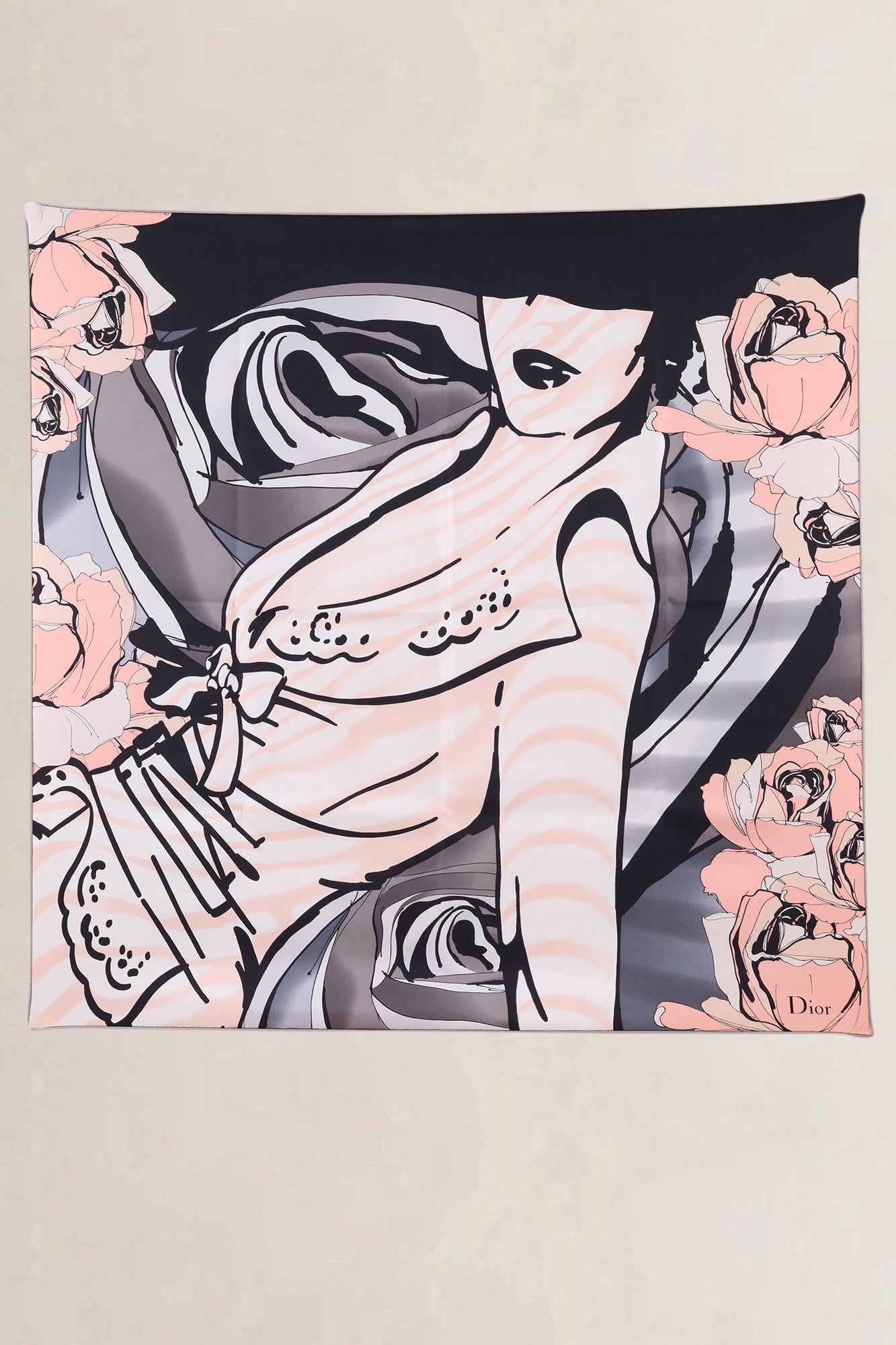 Christian Dior Black/Pink Silk Scarf