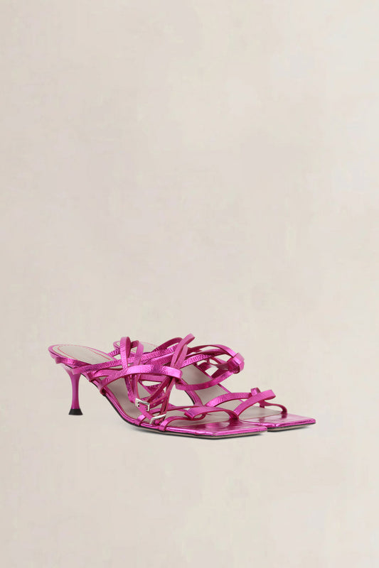 Morobé Pink Metallic Lace Sandals