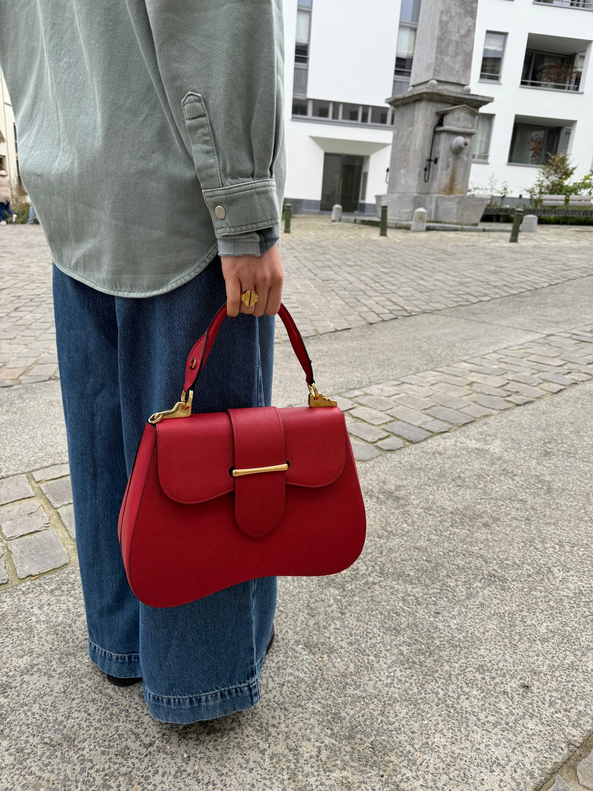 Prada Red Saffiano Lux Saffiano Leather Sidonie Top Handle Bag