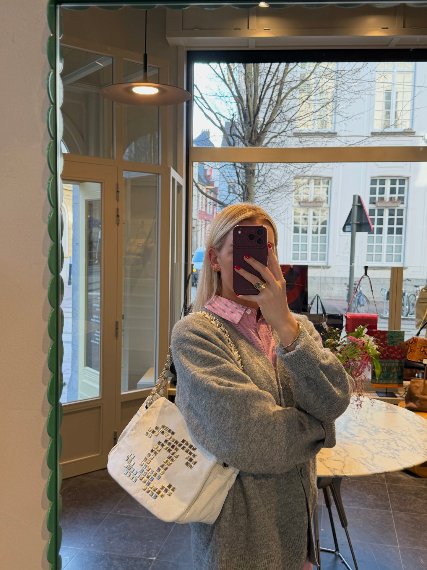 Chanel White Mosaic Studs Acordion Flap Bag