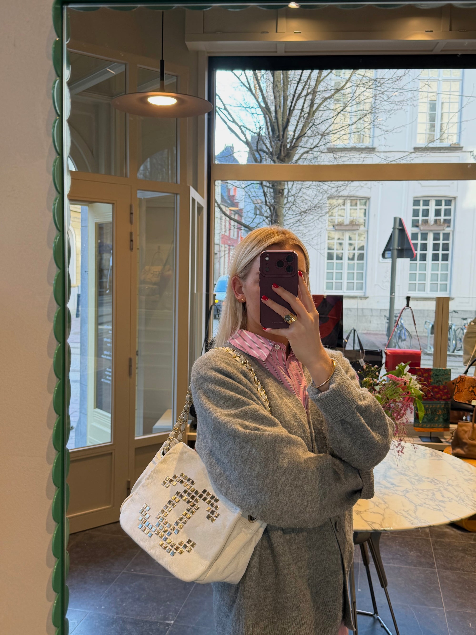 Chanel White Mosaic Studs Acordion Flap Bag