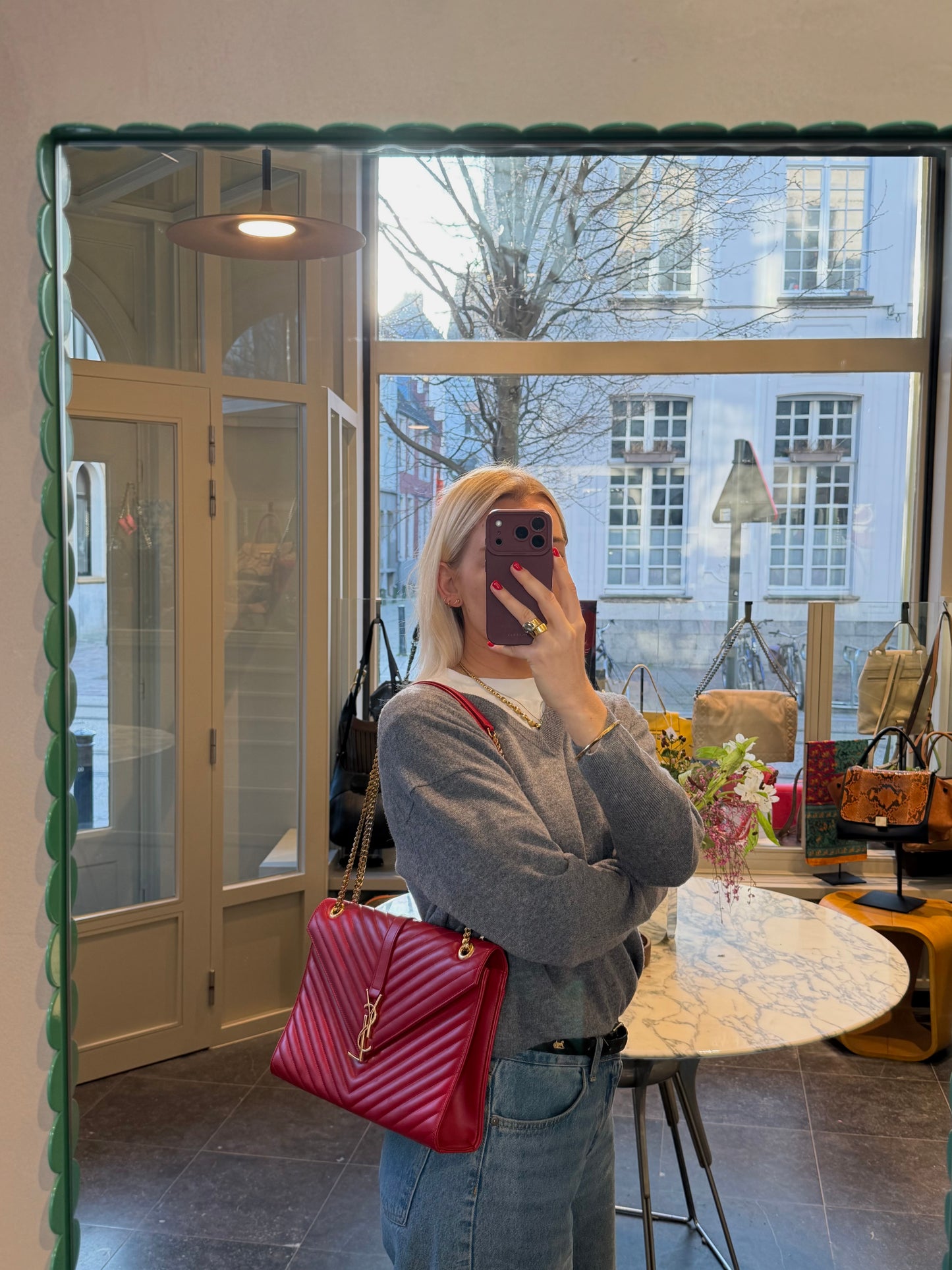 YSL Red Large Envelope Shoulder Bag