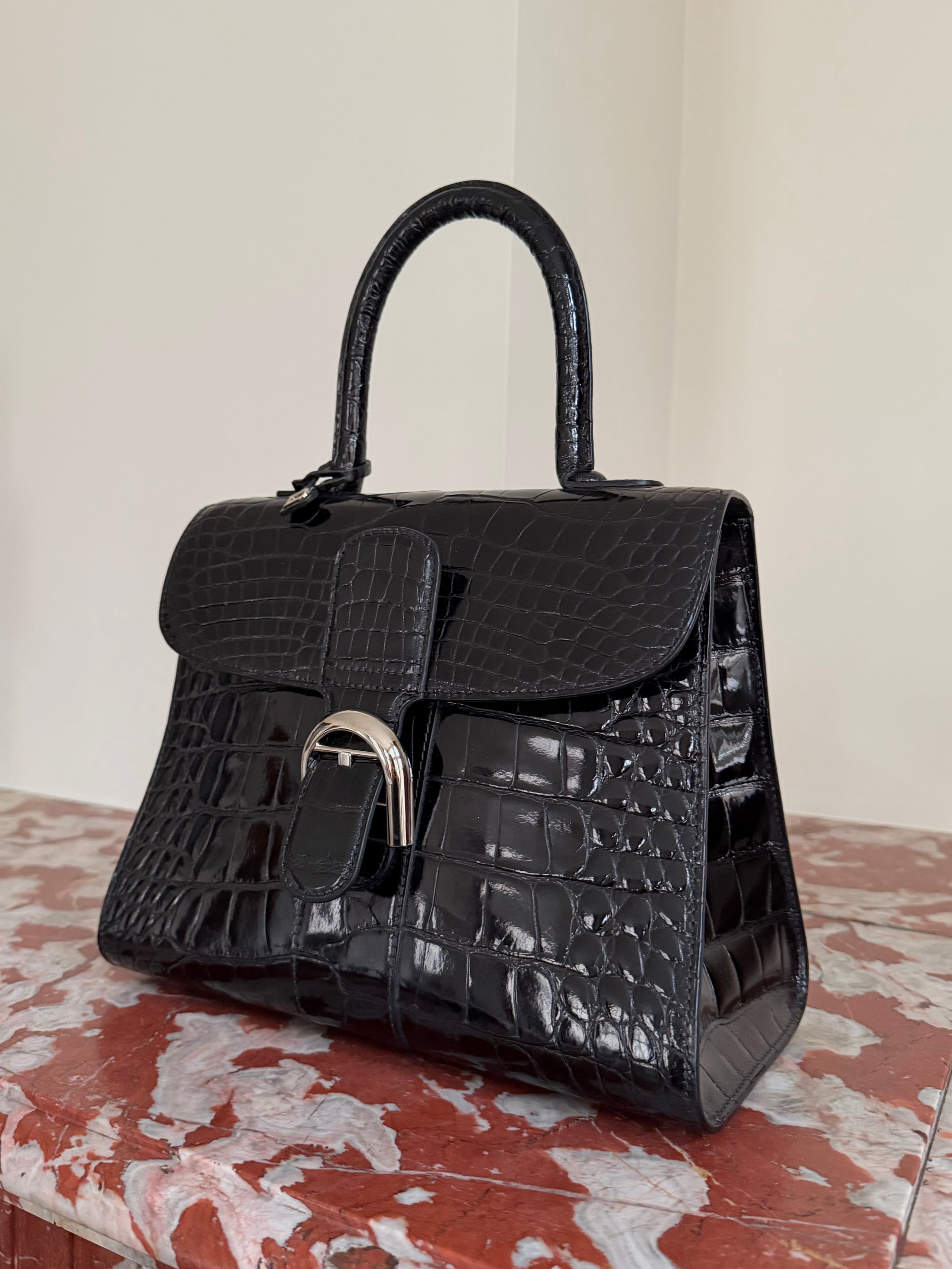 Delvaux Brillant Black Crocodile MM Crossbody Bag