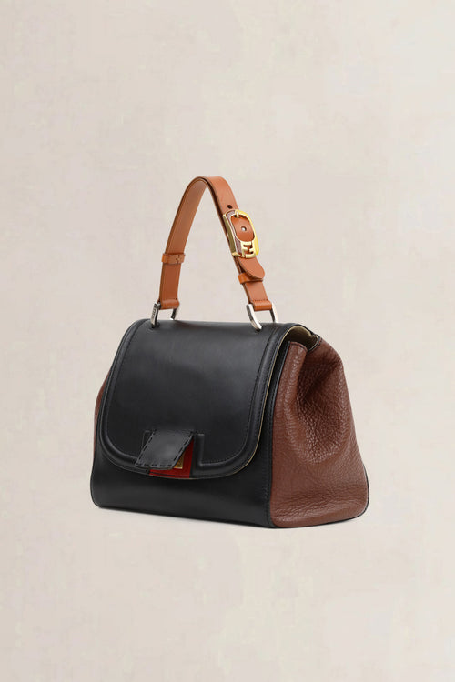 Fendi Black/Brown Silvana Top Handle Bag