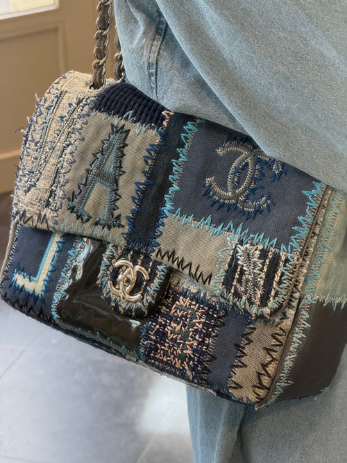 Chanel Blue Patchwork Large Classic Flap Bag