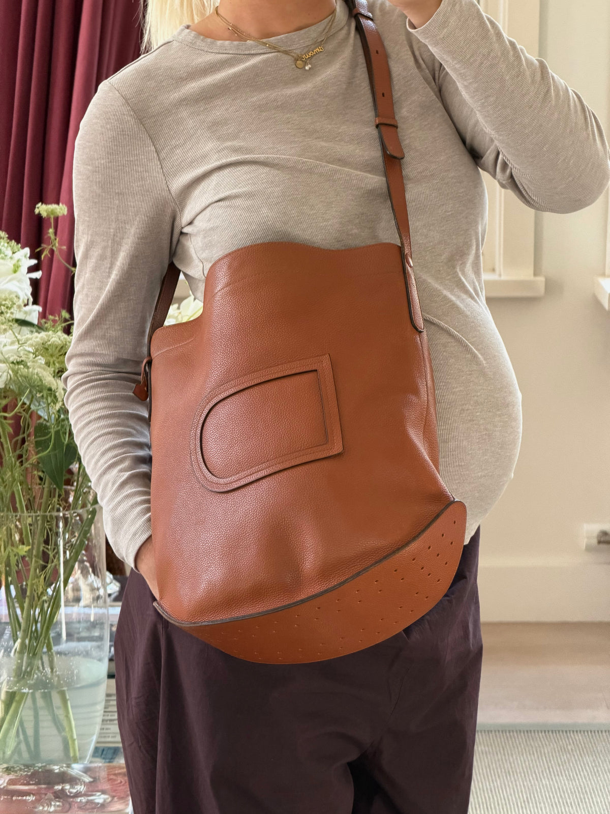 Delvaux Cognac Le Pin Jumping Calf GM Crossbody Bag