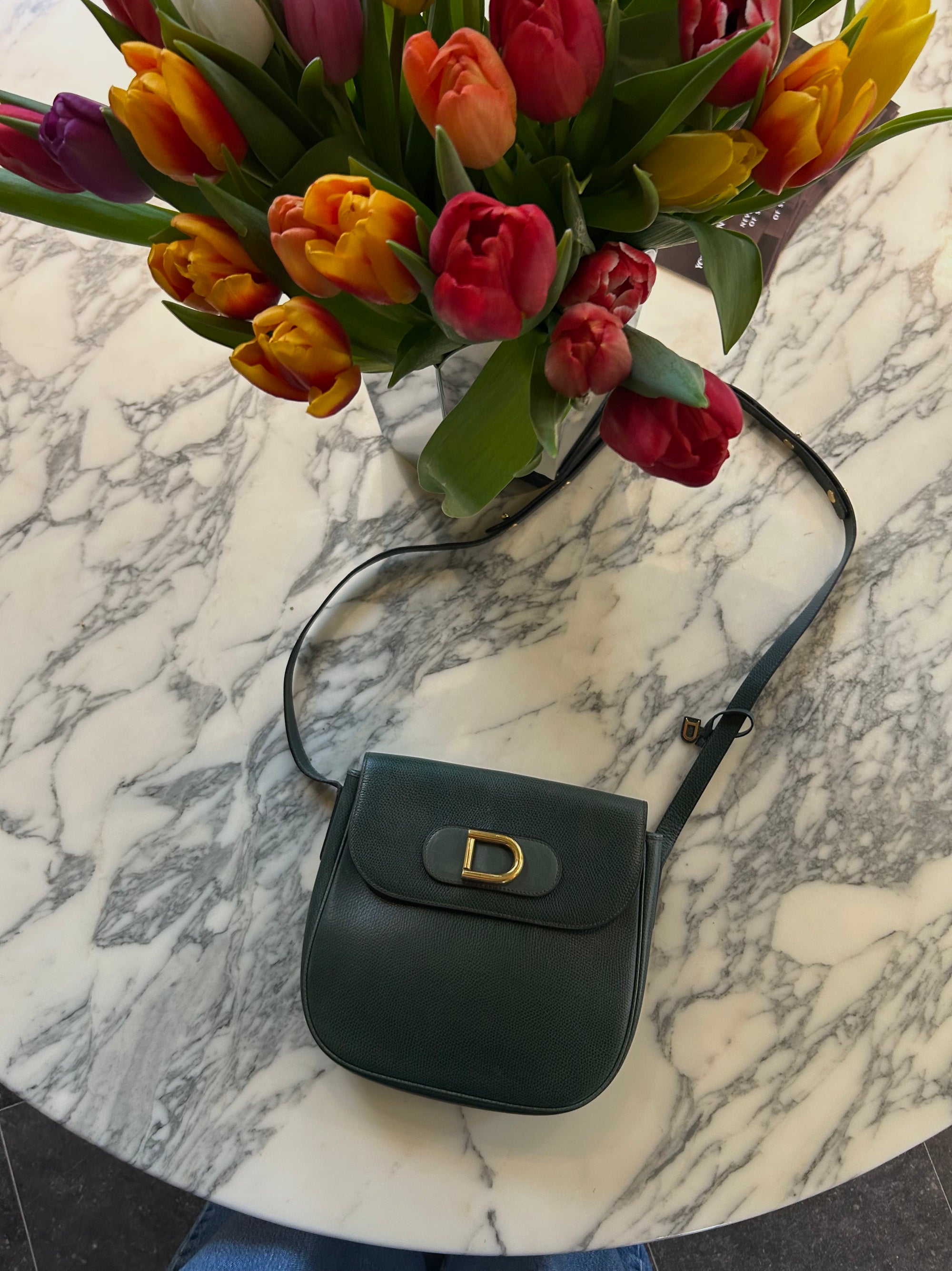 Delvaux Groene "D" Leren Crossbody Tas