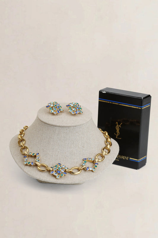 YSL Vintage Necklace & Earrings Flower Set Gripoix