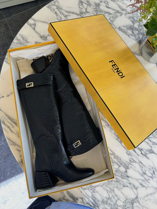 Fendi Black Embossed Leather Boots