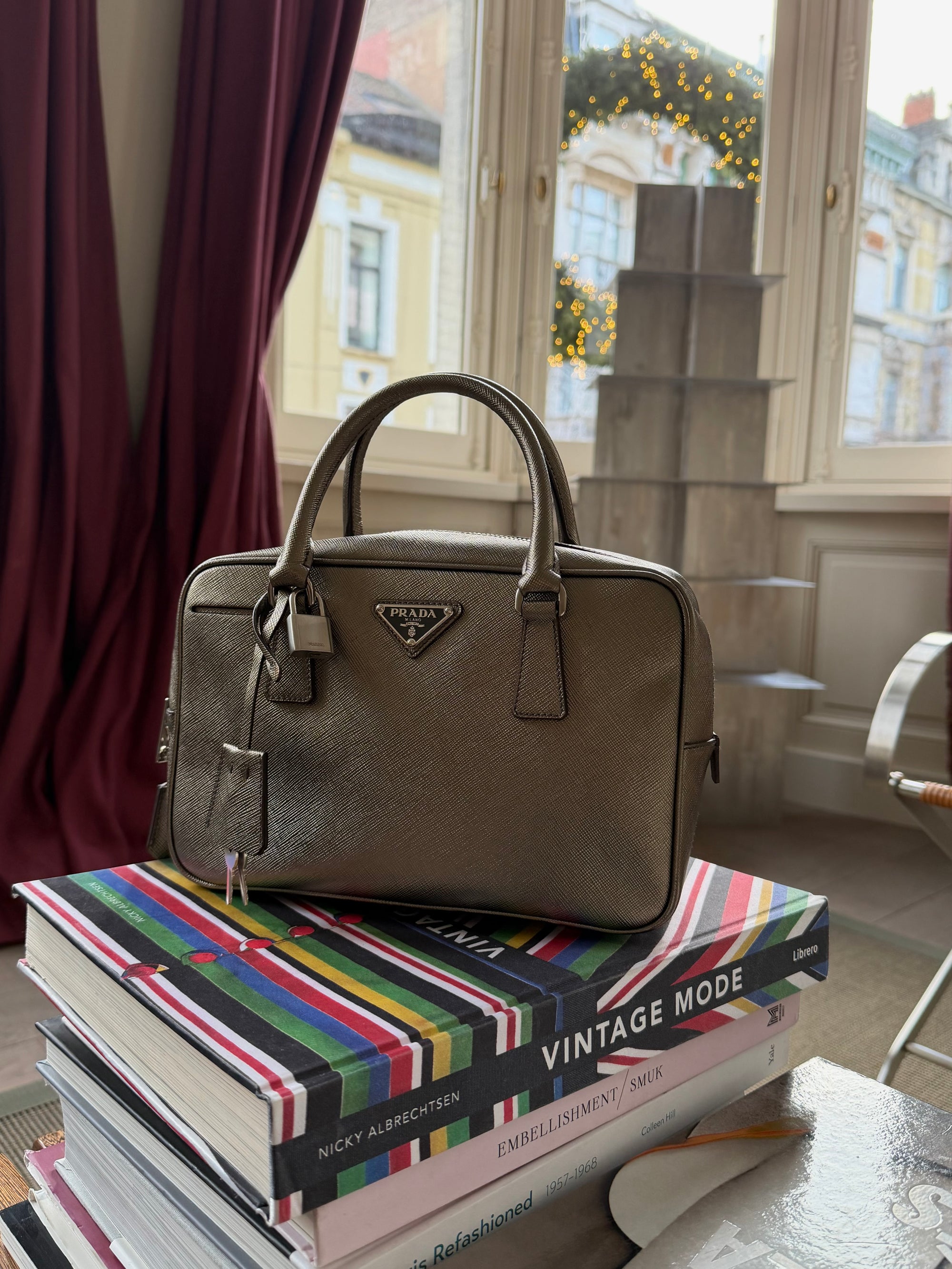 Prada Bronze Bauletto Top Handle Bag