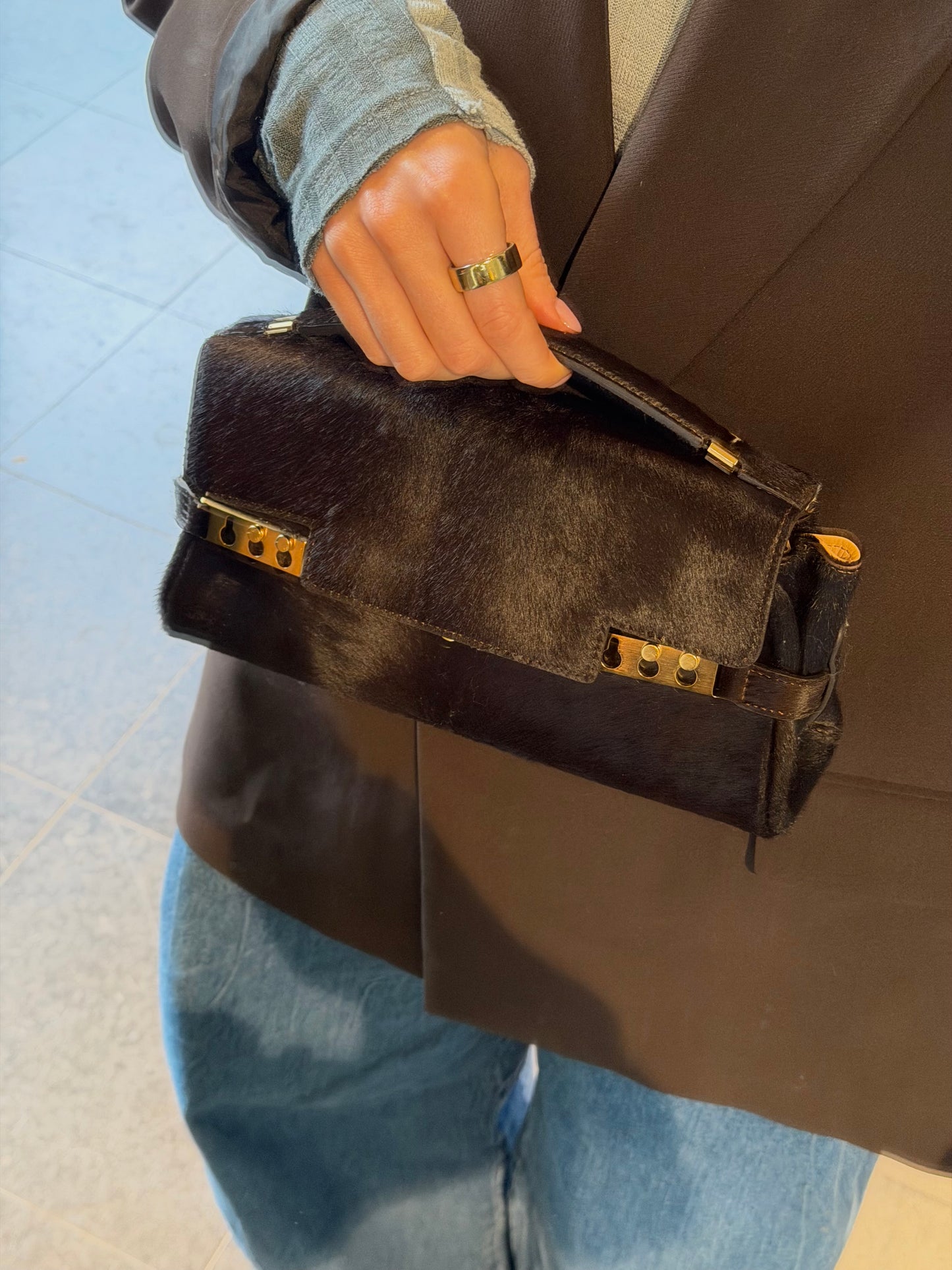 Delvaux Brown Tempête Pony Hair Top Handle Bag