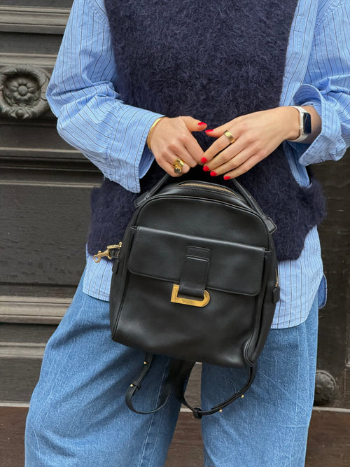 Delvaux Black Leather Onde Backpack