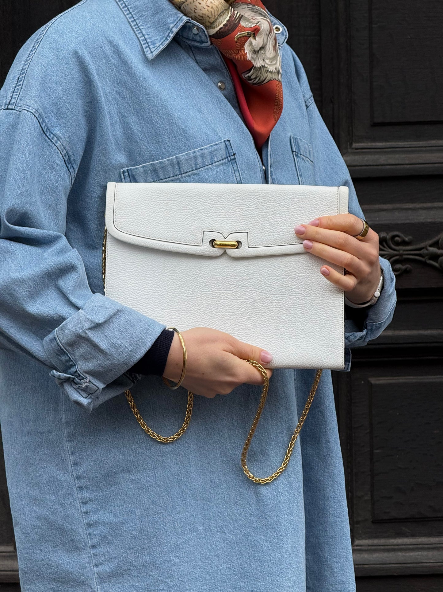 Delvaux White Leather Clutch/Shoulder Bag