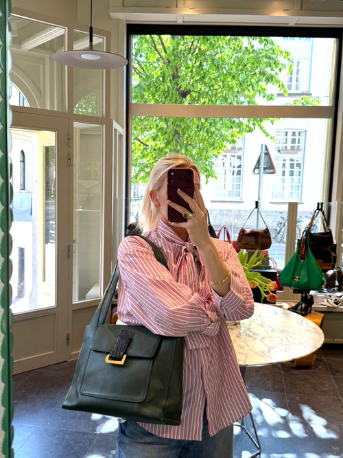 Delvaux Forest Green Leather/Croco Flambeau Shoulder Bag