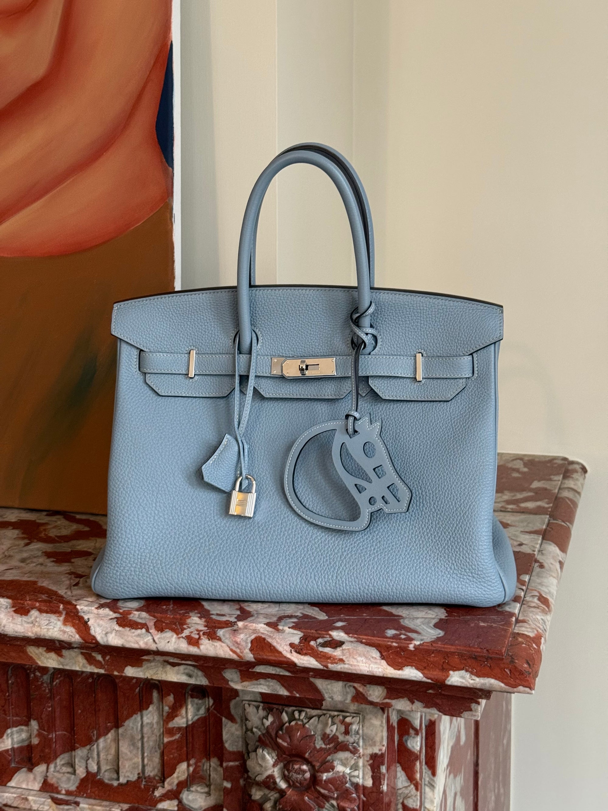 Hermès Birkin 35 Blue Lin Togo PHW Top Handle Bag
