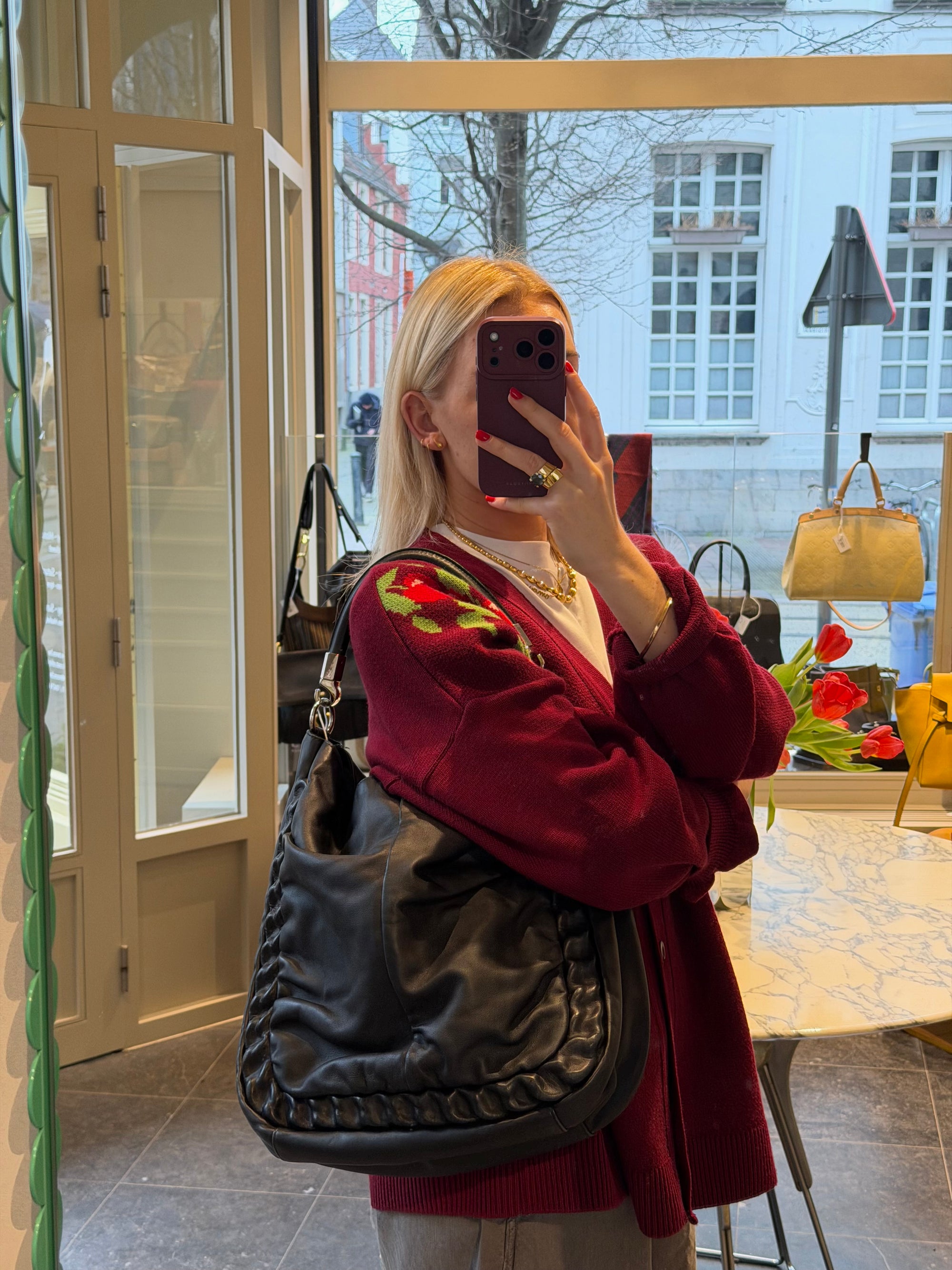 YSL Black Roady Chain Hobo Shoulder Bag