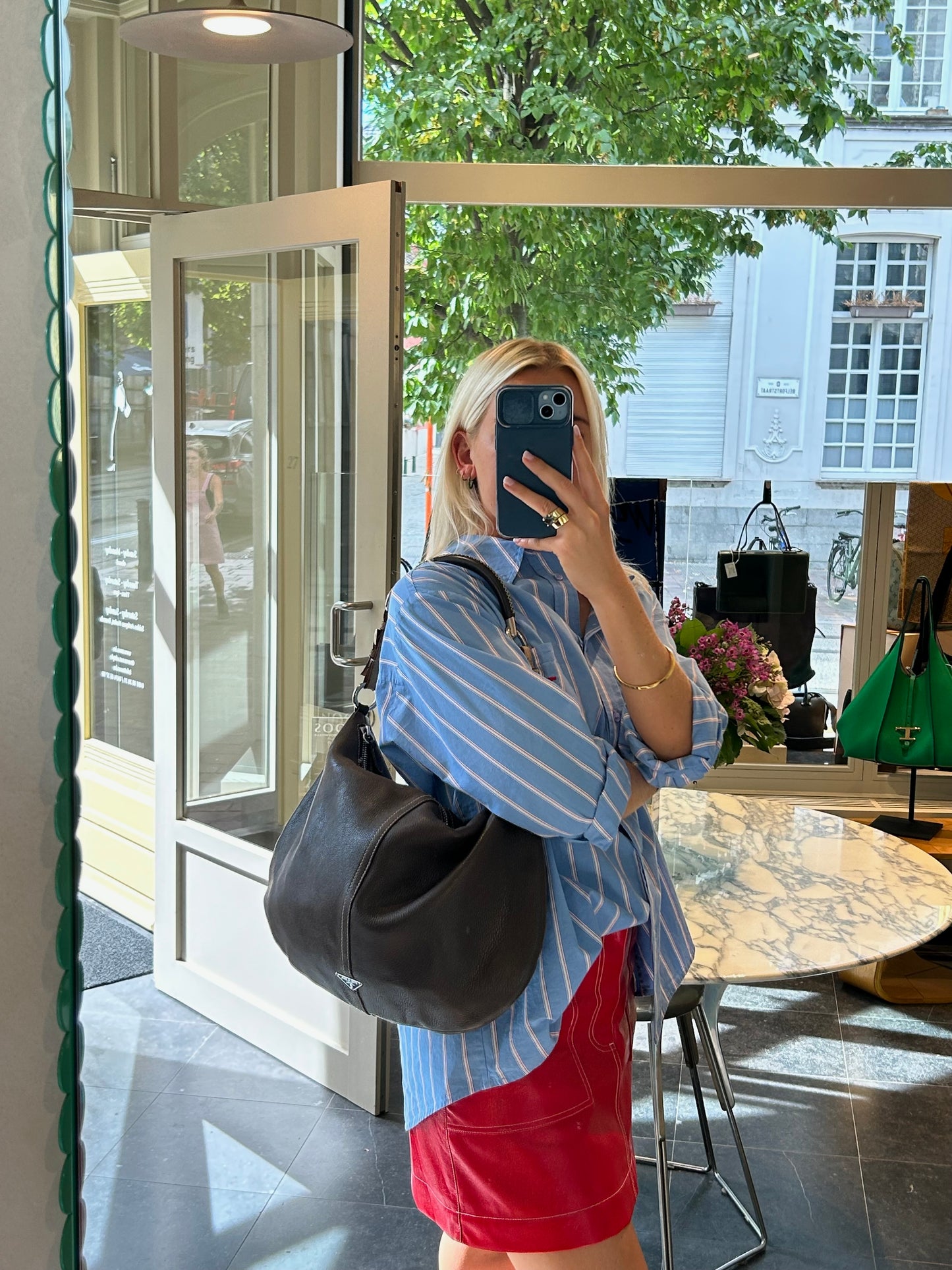 Brown Cafe Vitello Daino Hobo Shoulder Bag