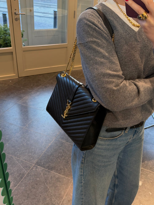 YSL Black Large Envelope Shoulder Bag