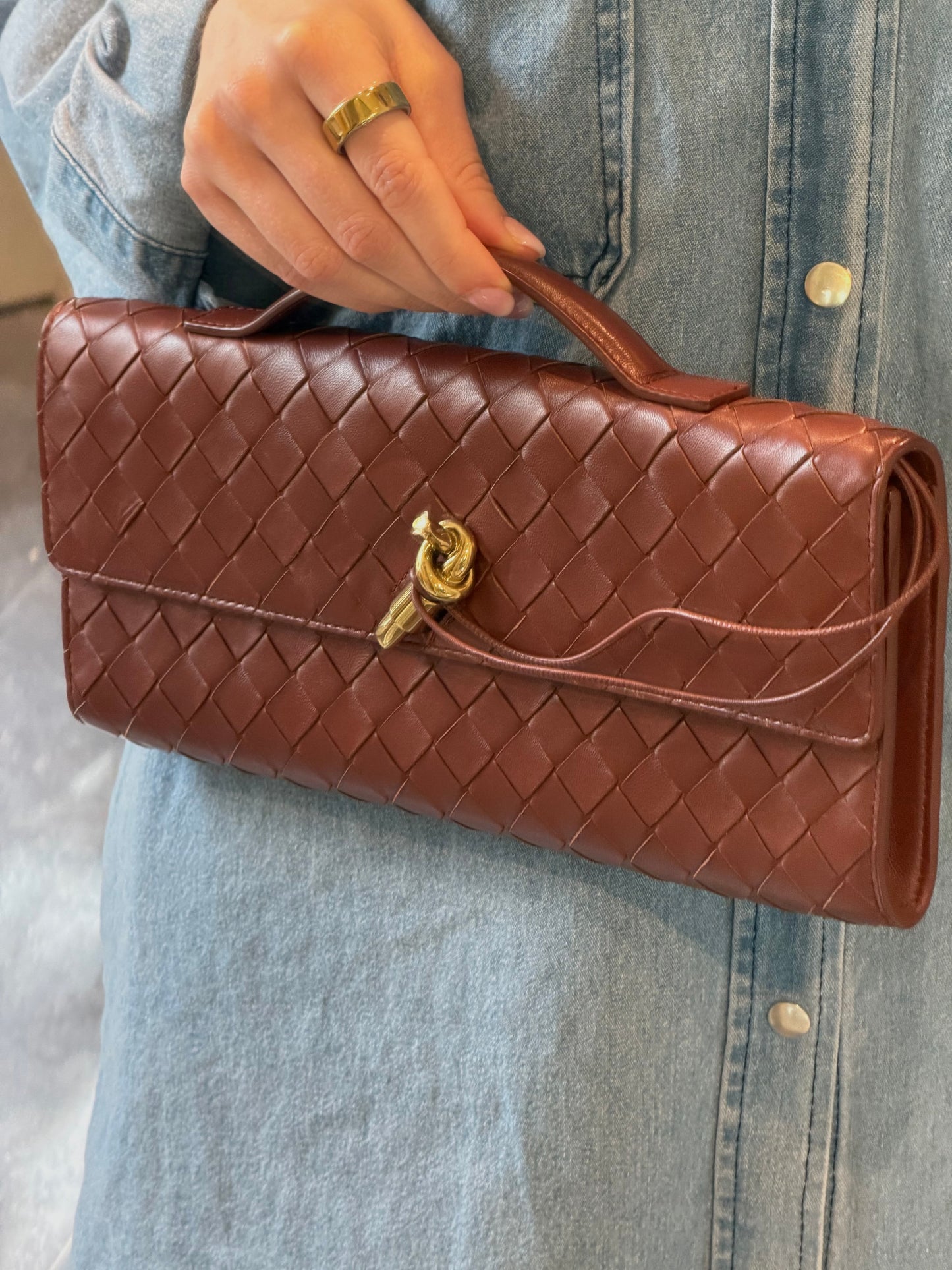 Bottega Veneta Brown Andiamo Clutch