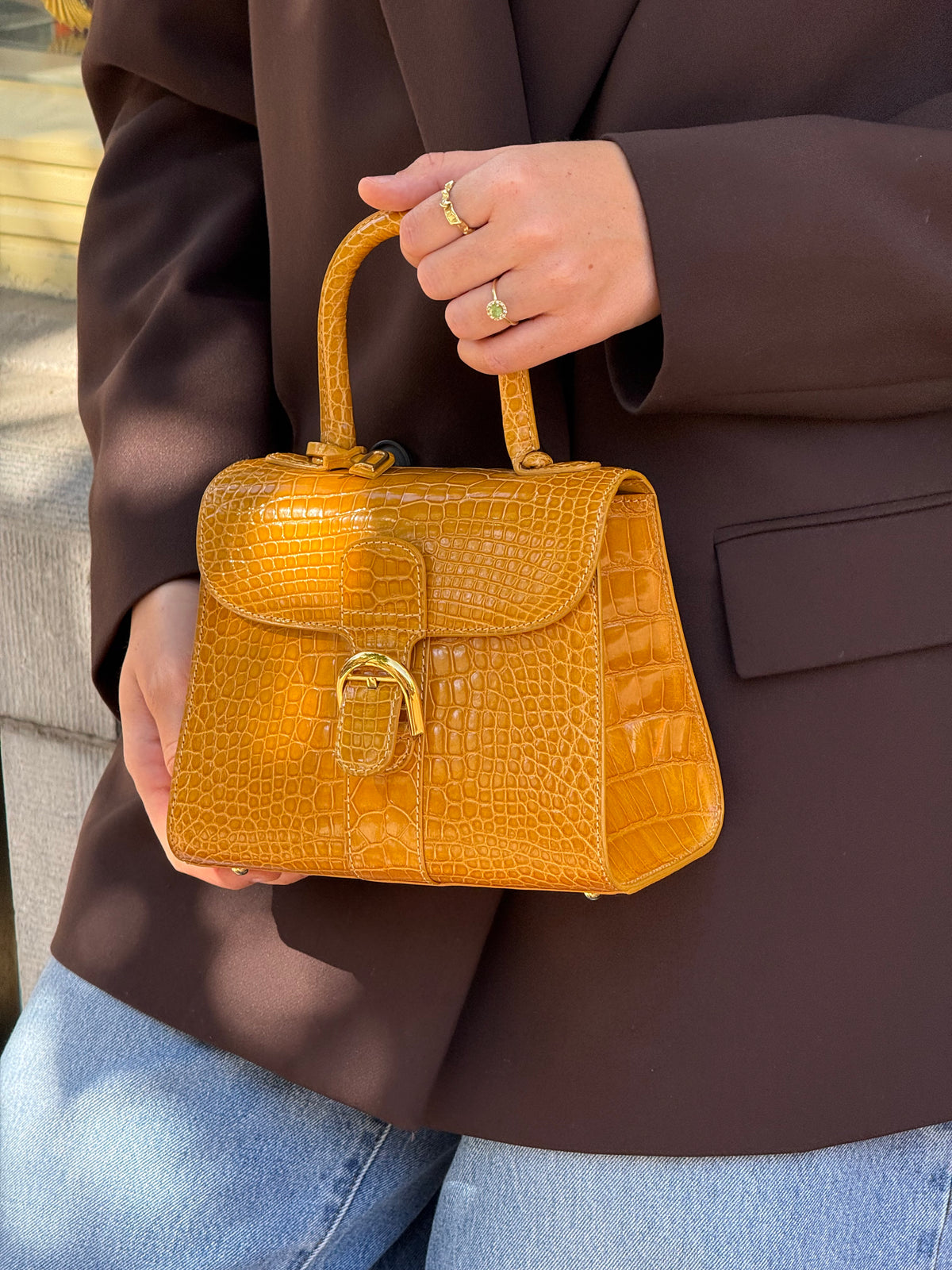 Delvaux Soft Yellow Brillant Crocodile Mini Crossbody Bag