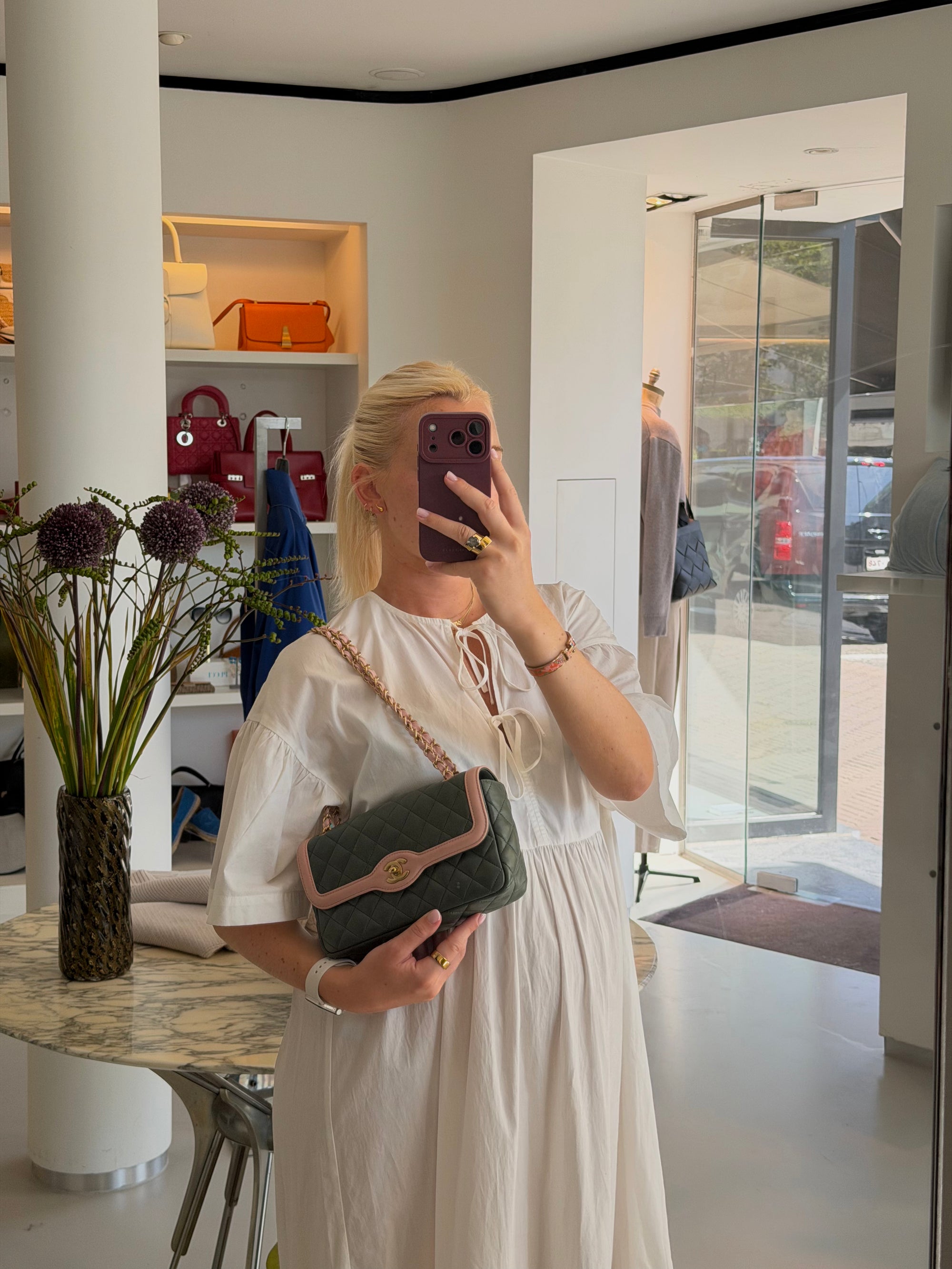Chanel Green & Pink Quilted Lambskin Single Flap Crossbody Bag