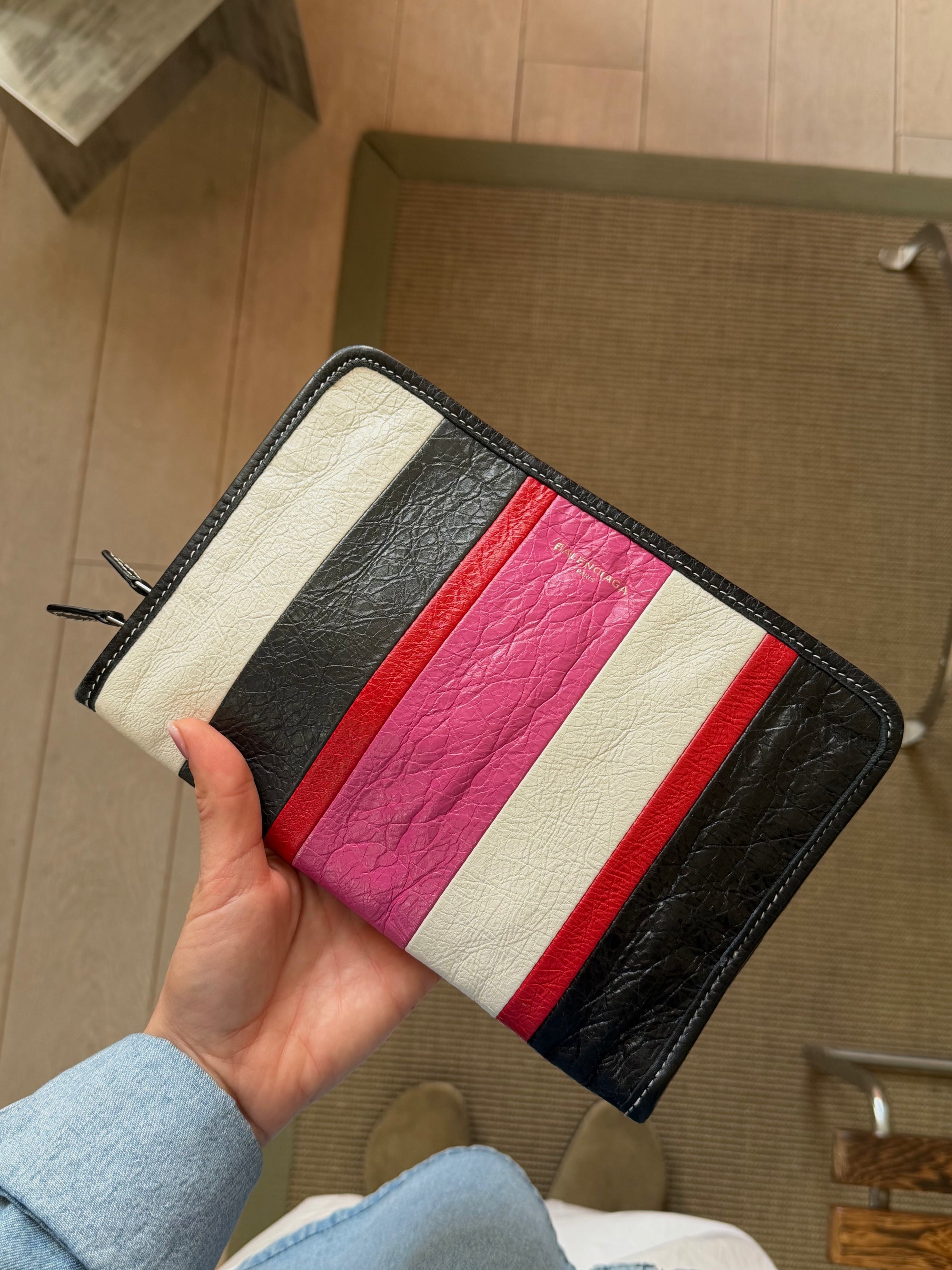 Balenciaga Multicolor Striped Bazar Clutch