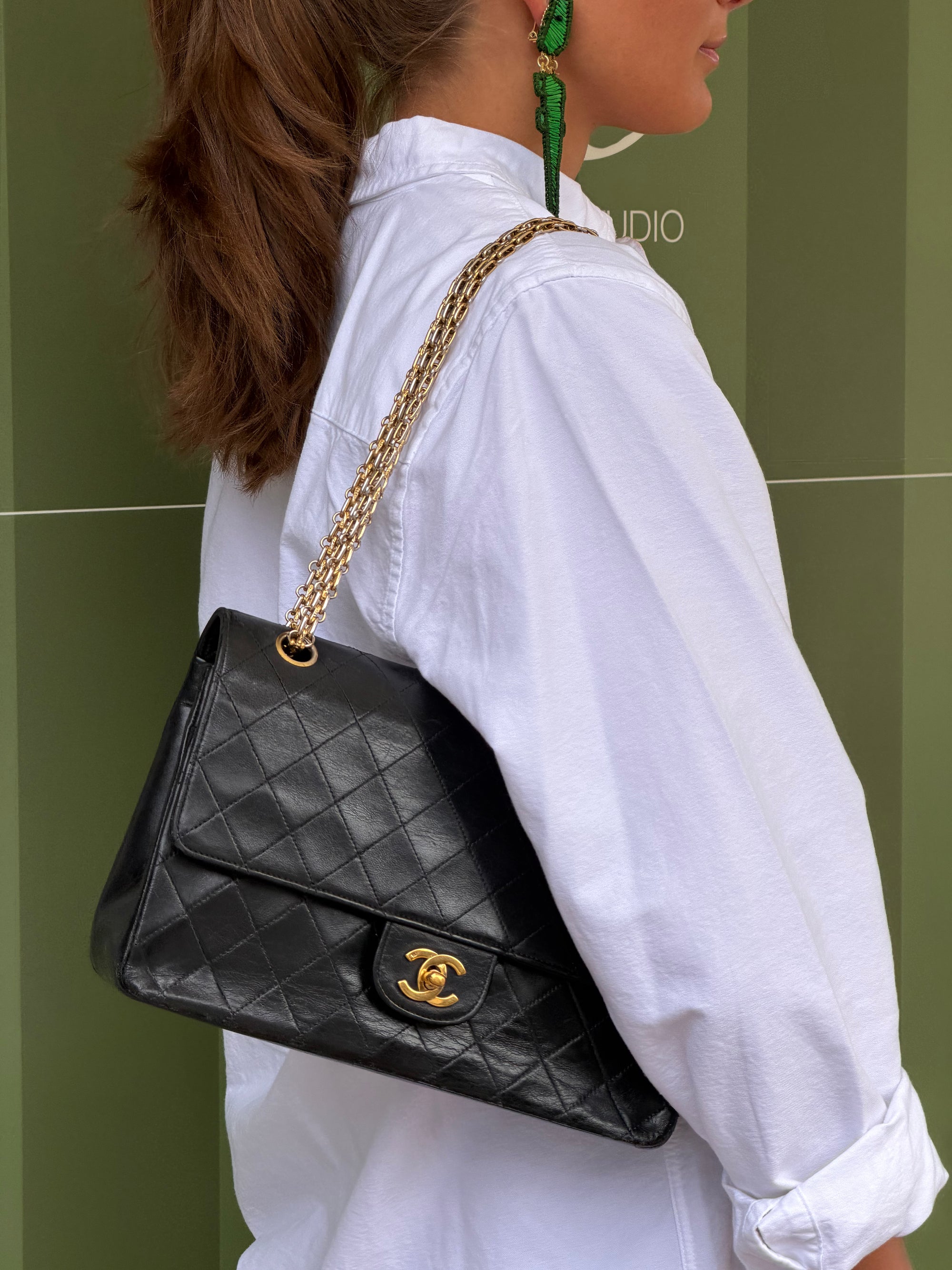 Chanel Vintage Classic Black Lambskin Double Flap Shoulder Bag
