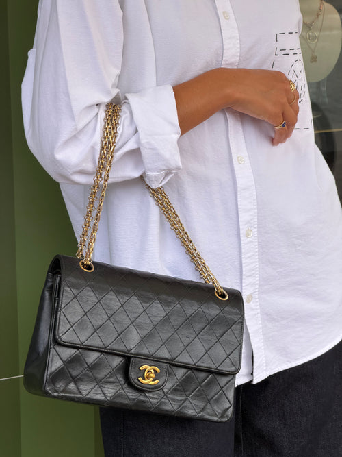 Chanel Vintage Classic Black Lambskin Double Flap Shoulder Bag