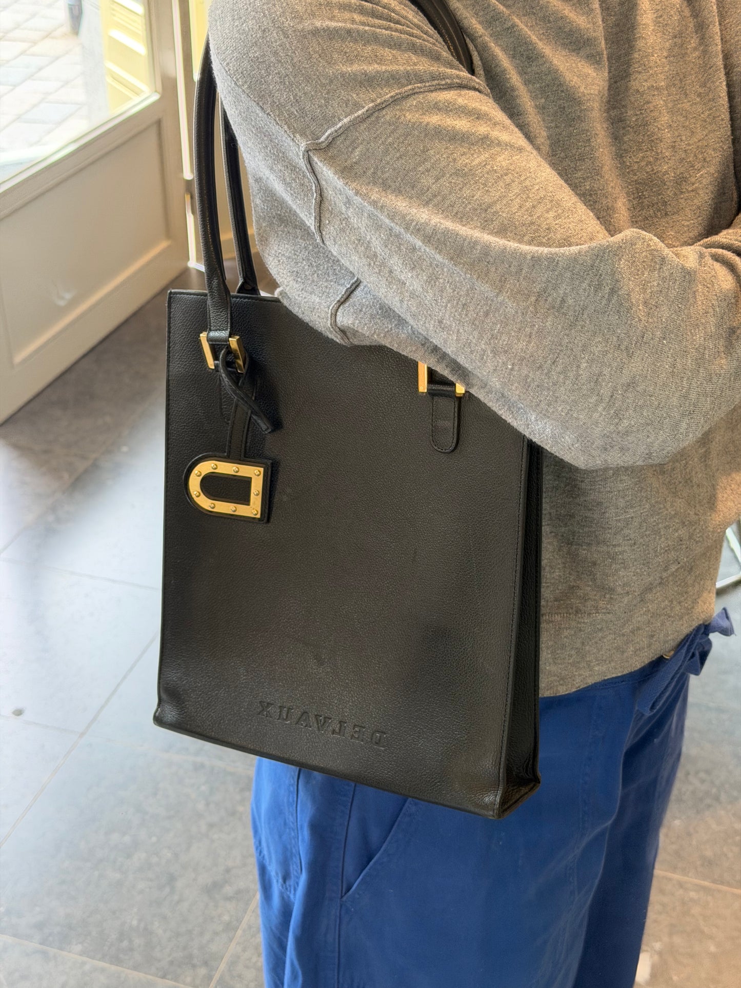 Delvaux Le Jeff PM black leather top handle — preloved