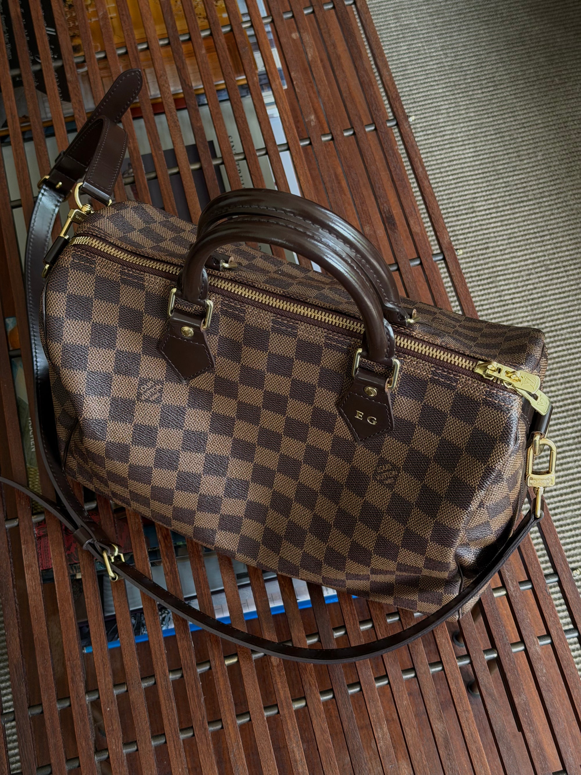 Louis Vuitton Damier Ebene Canvas Speedy 30 Crossbody Strap