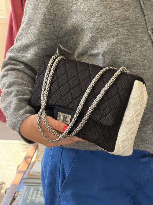 Chanel Black/White Cloth 2.55 Reissue Crossbody Bag