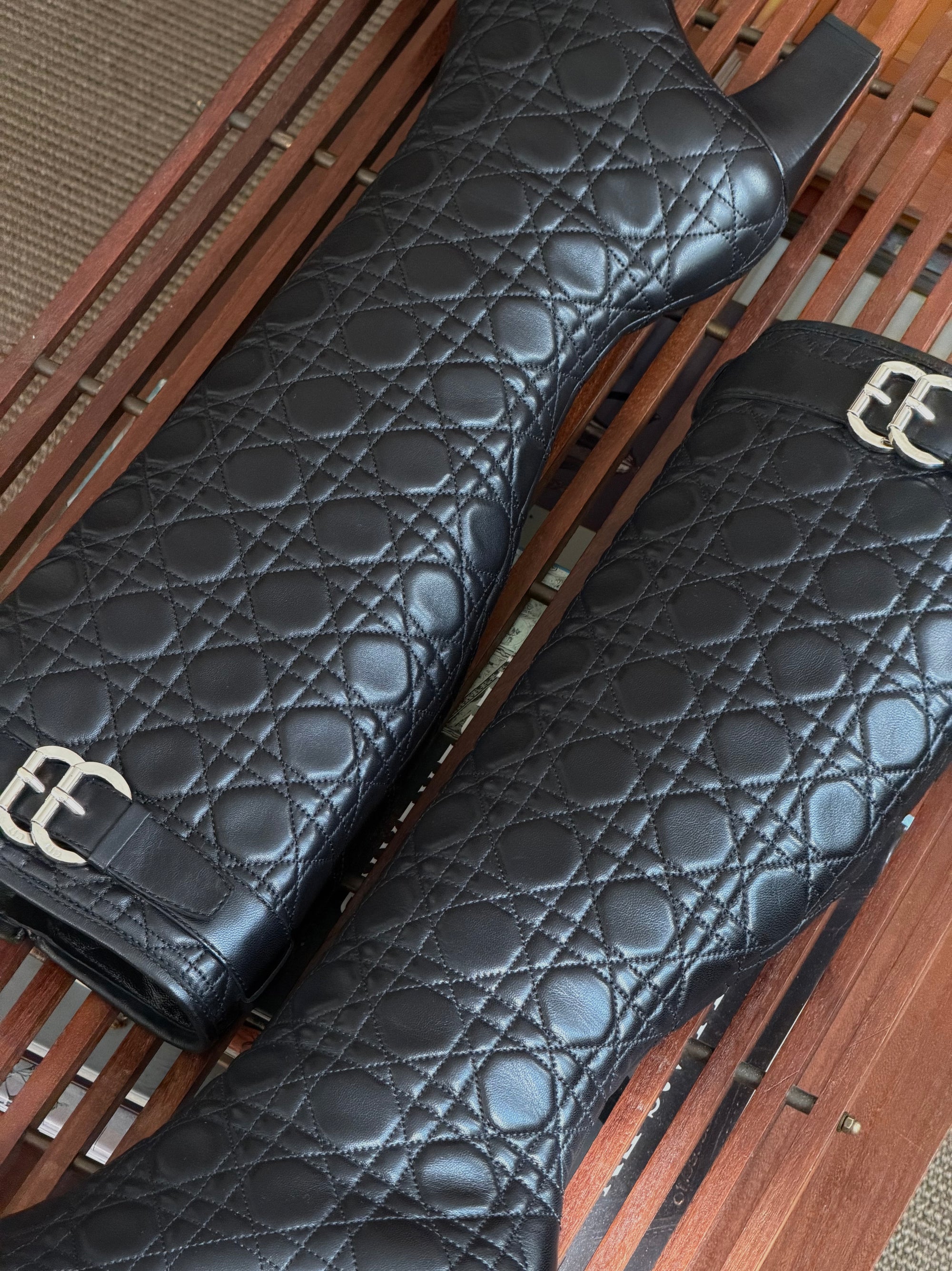 Dior Black Quilted Leather Knee-Length Boots