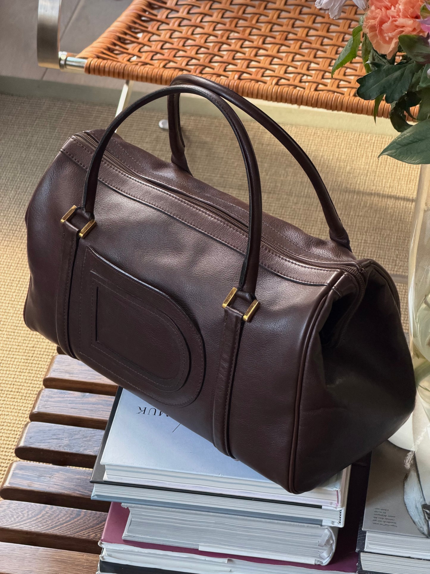 Delvaux Dark Brown Louise Boston Top Handle Bag