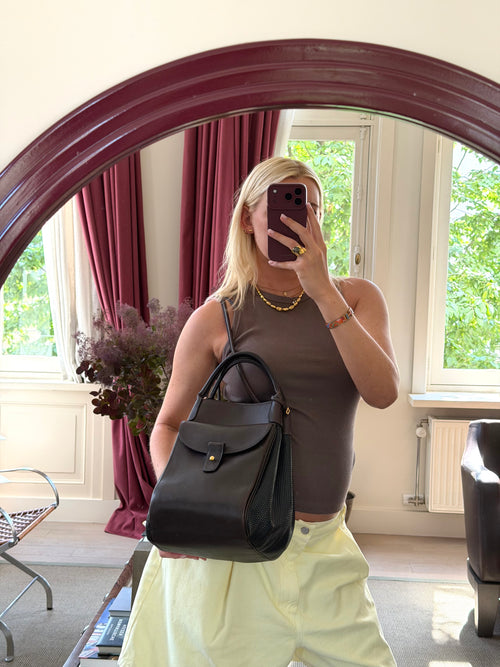 Delvaux Brown Leather/ Toile De Cuir Belon Shoulder Bag