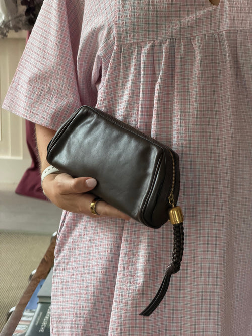 Delvaux Chocolate Leather Dolce Vita Pochette