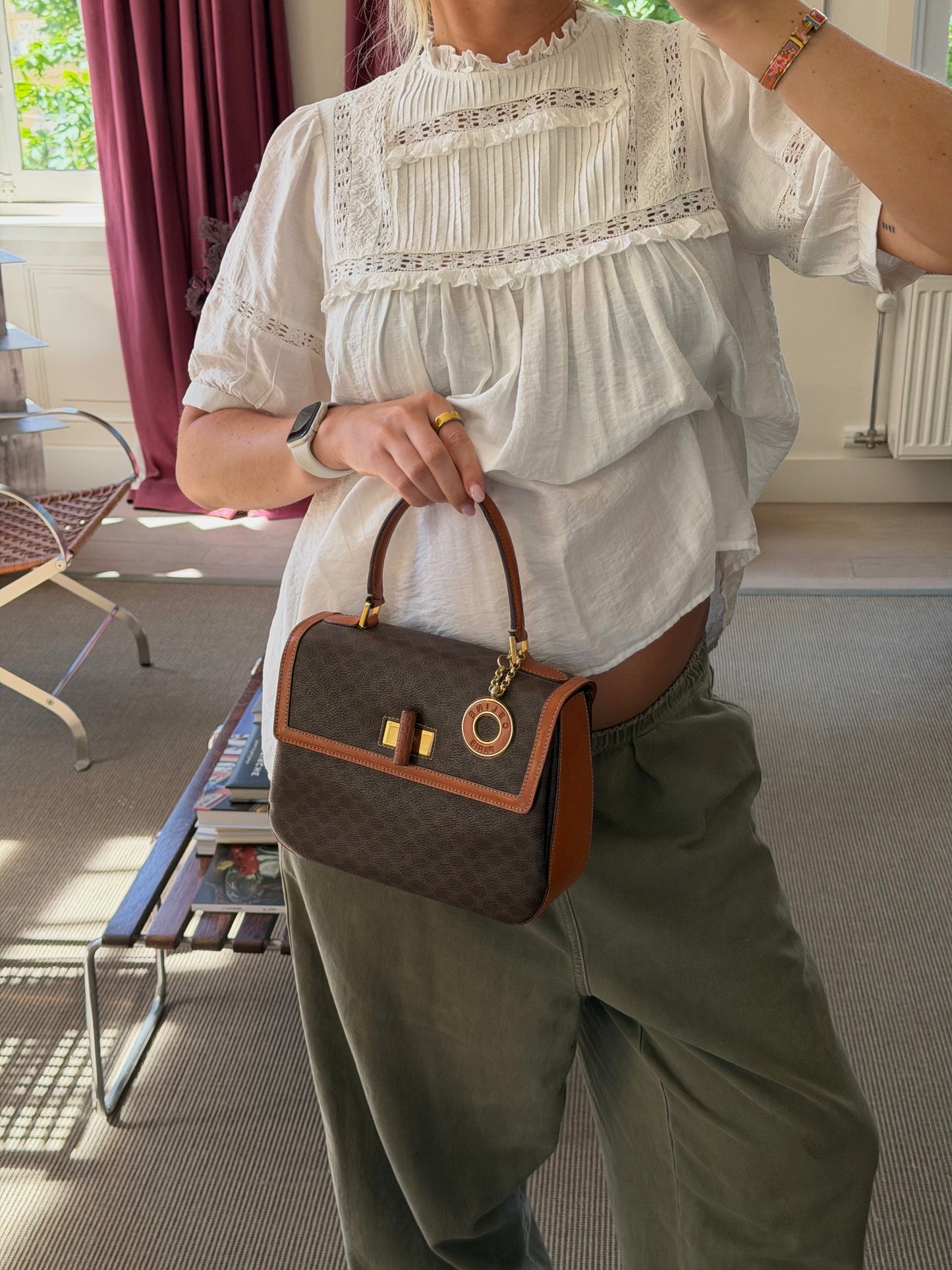 Céline Brown Leather/Canvas Macadam Top Handle Bag