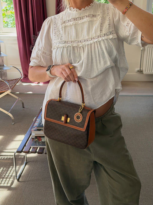 Céline Brown Leather/Canvas Macadam Top Handle Bag